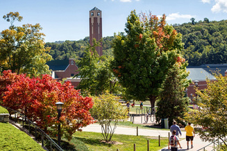 Students walking on App State's campus in early fall